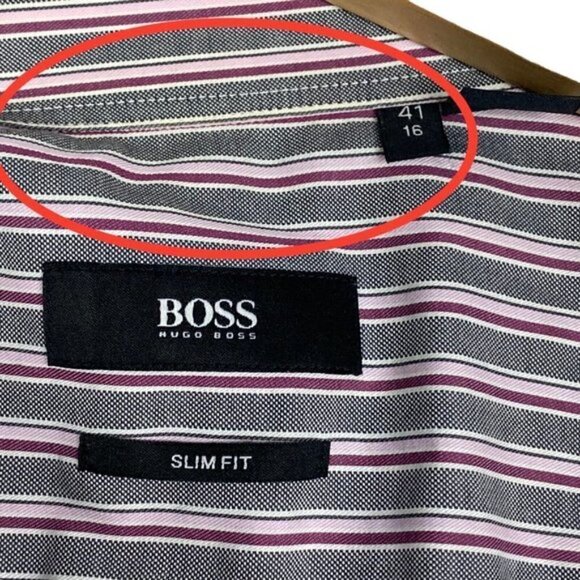 Hugo Boss Men's Purple Grey Striped Slim Fit Dress Shirt US 16 Size 41 - Picture 6 of 10